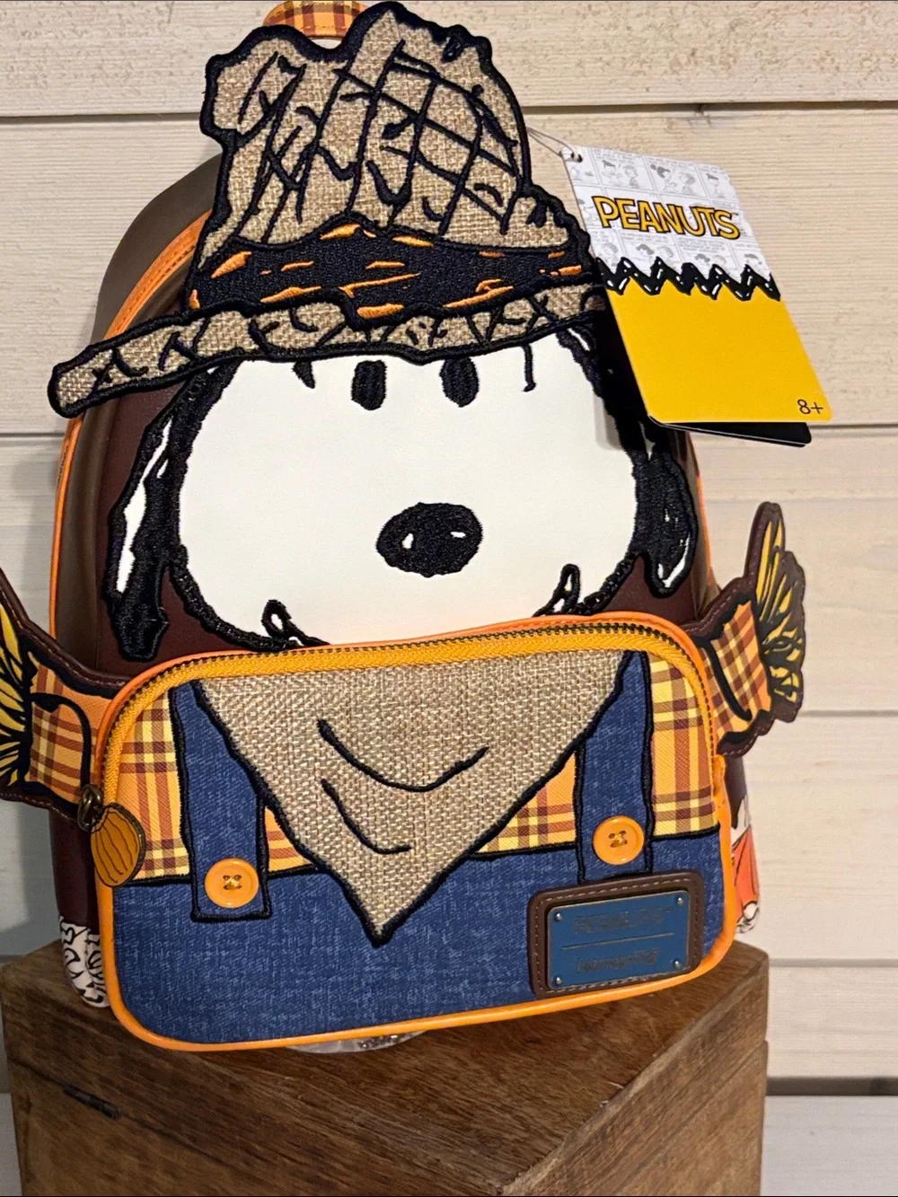 Loungefly Peanuts Snoopy Scarecrow Mini Backpack in White, Brown & Orange